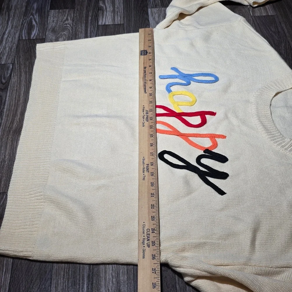 Shein Curve Women's 3XL Cream‎ Happy Graphic Crew Neck Pullover Sweater